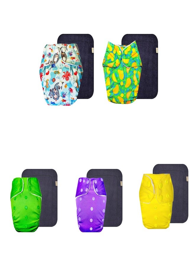 Dumbledo Premium Cloth Diaper with Gray Insert (Pack of 5) | Snug Fit | Reusable & Washable | Easy to Clean | Ideal for Toddlers | 3 Months - 3 Years | Unisex Baby - Image 1