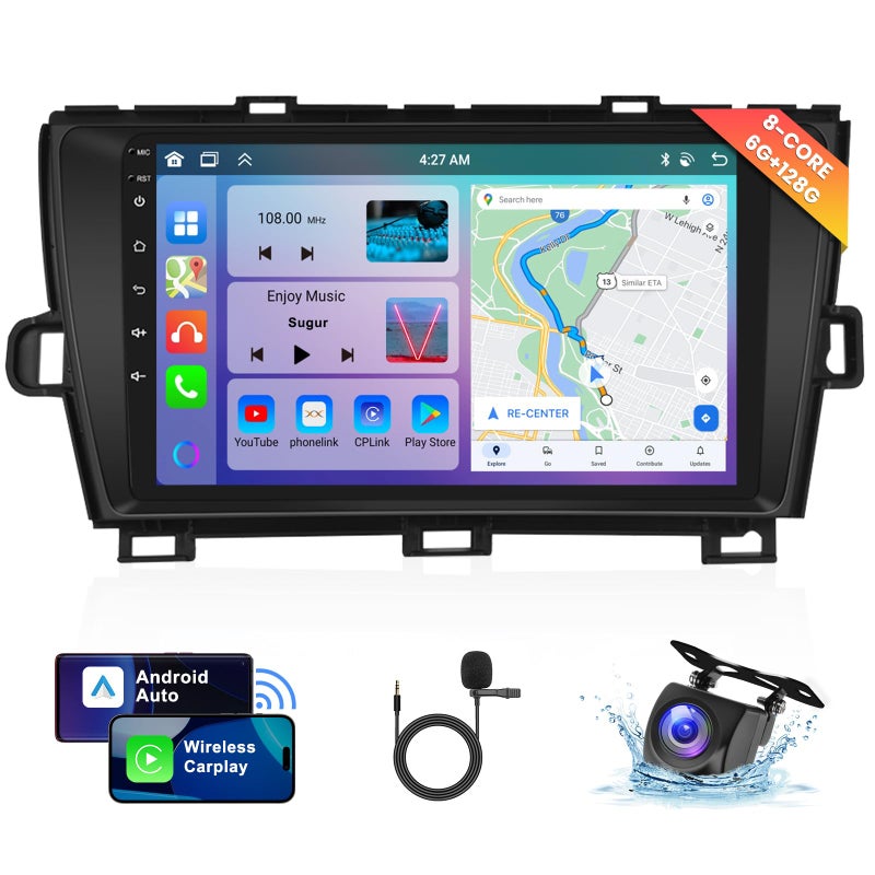 Generic [8 CORE 6G+128G] Car Radio for Toyota Prius 2010-2015 with Wireless Carplay/Android Auto, 9 Inch Android 13 IPS Touch Screen Car Stereo, Bluetooth, GPS Navi, WiFi, SWC, DSP + Backup Camera  - Image 1