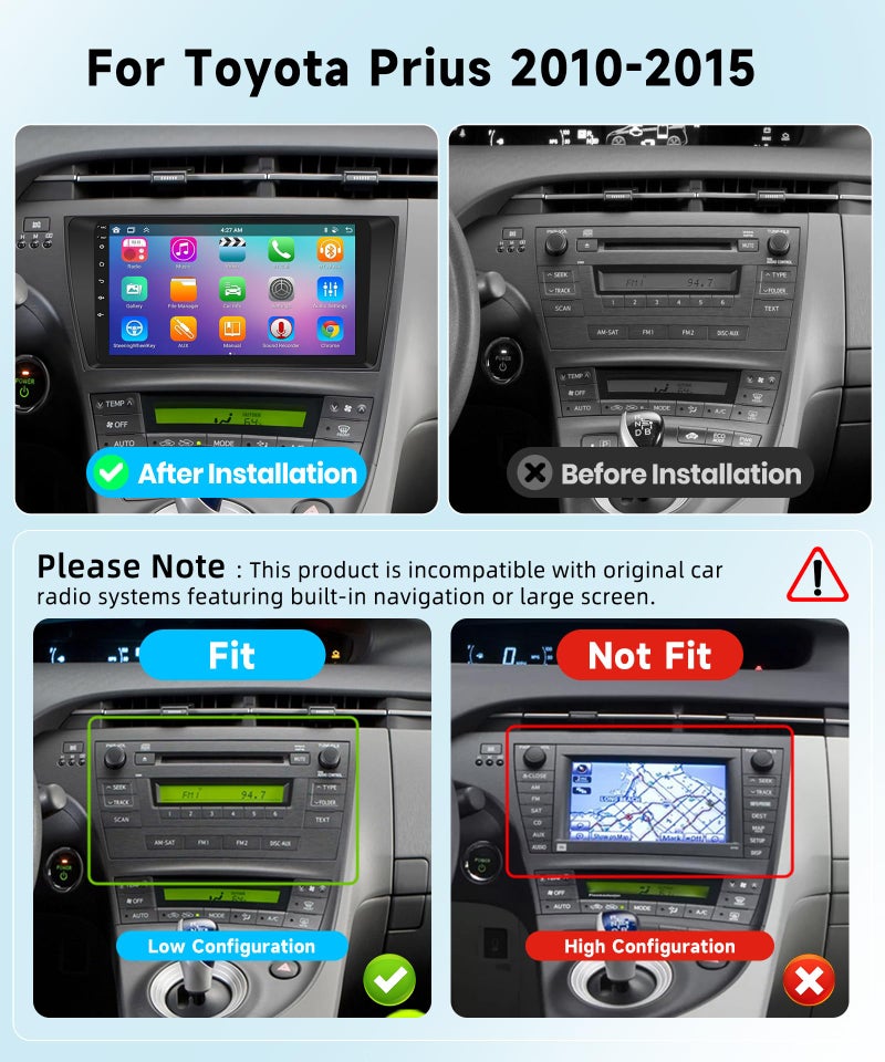 Generic [8 CORE 6G+128G] Car Radio for Toyota Prius 2010-2015 with Wireless Carplay/Android Auto, 9 Inch Android 13 IPS Touch Screen Car Stereo, Bluetooth, GPS Navi, WiFi, SWC, DSP + Backup Camera  - Image 2