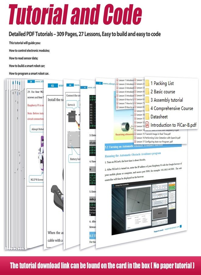 Adeept PiCar-B Mars Rover Smart Car Kit for Raspberry Pi 5/4B/3B/3B+, Obstacle Avoidance, Line Tracking, Light Tracing, Camera, Speech Recognition, Python, PDF Tutorials(Raspberry Pi NOT Included) - Image 3
