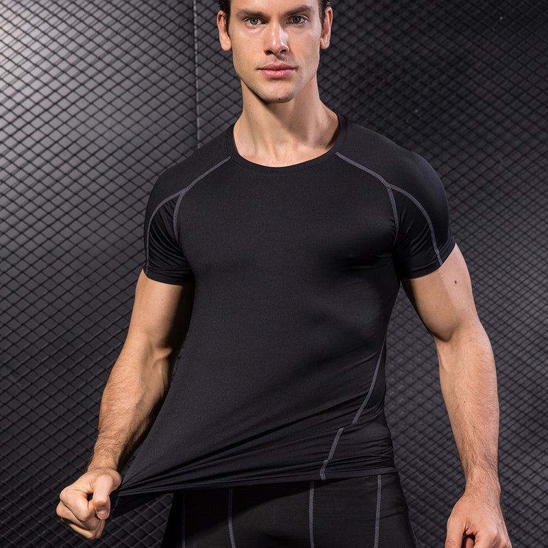 Pack of 3 Men Short Sleeve Shirt Quick Dry Running Fitness Athletic Workout T-Shirt Baselayer Top - Image 5