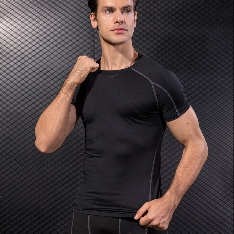 Pack of 3 Men Short Sleeve Shirt Quick Dry Running Fitness Athletic Workout T-Shirt Baselayer Top - Image 4