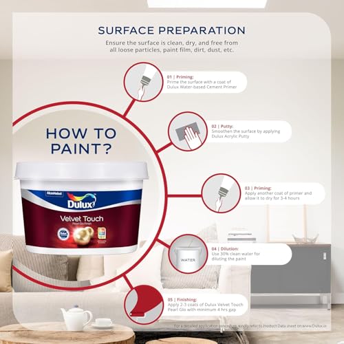 Dulux Velvet Touch Pearl GLO Interior Emulsion Paint (200 Ml, White)– Luxurious soft-sheen wall paint, highly durable, washable, rich, intense colors, with 6-year warranty - Image 3