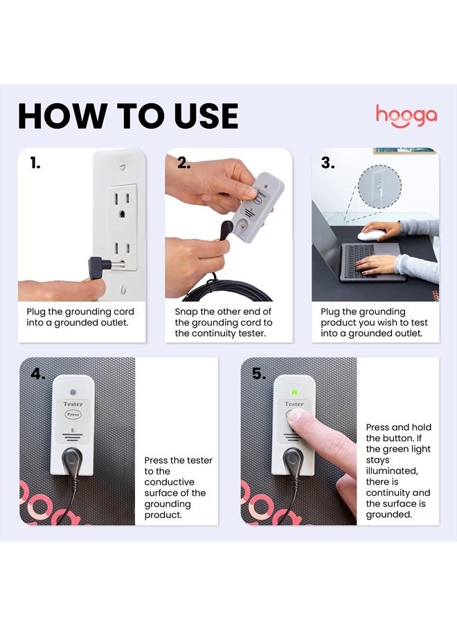 hooga - Hooga Grounding Tester, Continuity Tester for Grounding Mats, Sheets, Pads, Blankets, Pillow Cases. Universal 15 Foot Grounding Cord. Use to Test Effectiveness of Earth Connected Products. - Image 1