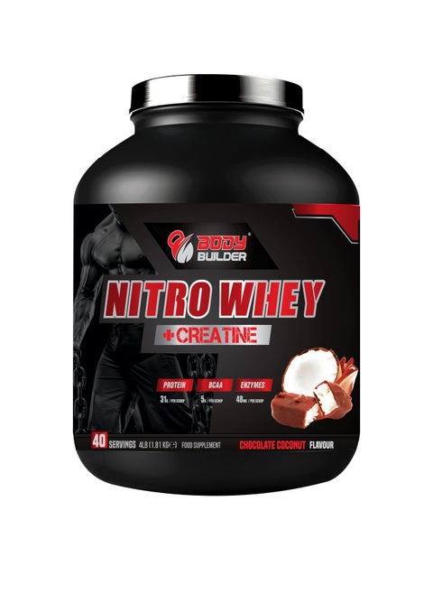 Nitro Whey + Creatine | 31g of whey Protein for Muscle Growth & Recovery 5g Creatine with Digestive Enzymes for Lean Gains & Energy Boost - (Chocolate Coconut, 4 LB)