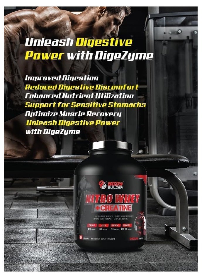 Nitro Whey + Creatine | 31g of whey Protein for Muscle Growth & Recovery 5g Creatine with Digestive Enzymes for Lean Gains & Energy Boost - (Chocolate Coconut, 4 LB)