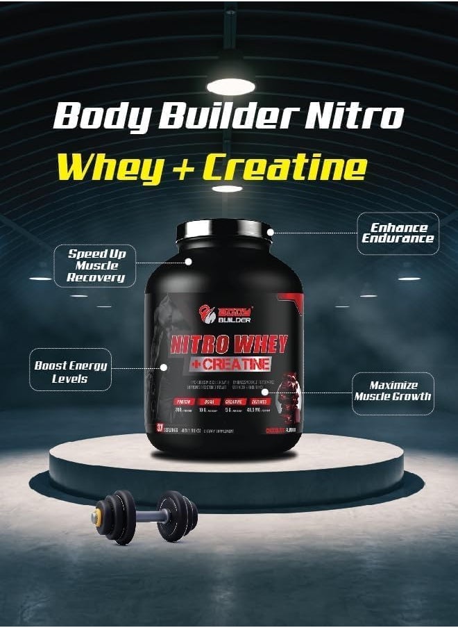 Nitro Whey + Creatine | 31g of whey Protein for Muscle Growth & Recovery 5g Creatine with Digestive Enzymes for Lean Gains & Energy Boost - (Chocolate Coconut, 4 LB)