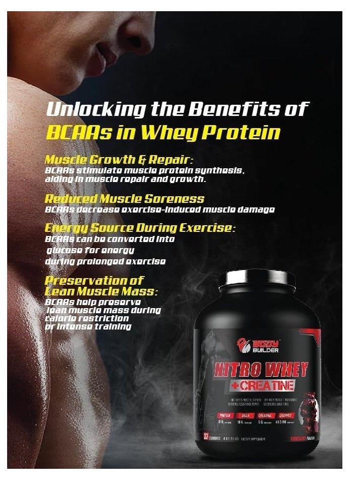 Nitro Whey + Creatine | 31g of whey Protein for Muscle Growth & Recovery 5g Creatine with Digestive Enzymes for Lean Gains & Energy Boost - (Chocolate Coconut, 4 LB)