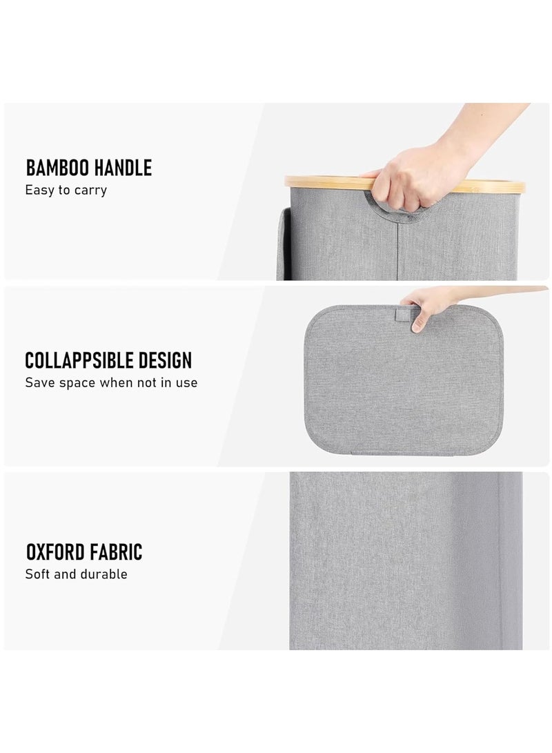 Taizz Ventures 110L Laundry Hamper with Lid - Large Foldable Laundry Basket with Removable Inner Pocket | Taizz Ventures | Durable 600D Oxford Fabric & Bamboo Handles for Bedroom, Bathroom & Laundry Room 33x44x74cm - Grey  - Image 4