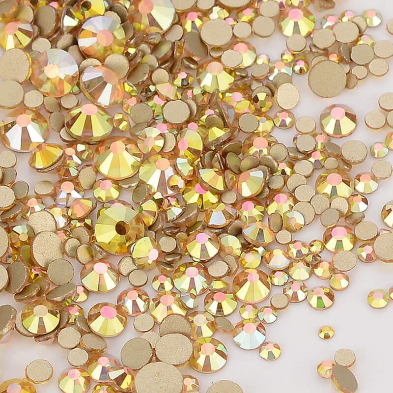 Dowarm 2650 Pieces Glue Fix Glass Flat Back Crystal Rhinestones Round Gems, 6 Sizes 1.5mm - 6.5mm, Non Hotfix Flatback Crystals Loose Gemstones for Crafts Nail Face Art Clothes (Metal Sunlight/Gold) - Image 1