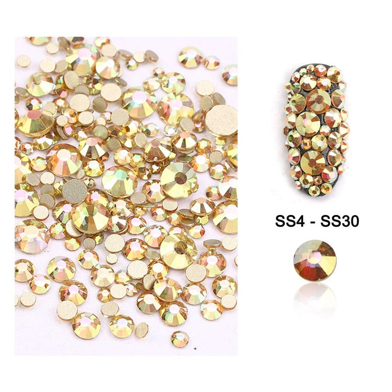 Dowarm 2650 Pieces Glue Fix Glass Flat Back Crystal Rhinestones Round Gems, 6 Sizes 1.5mm - 6.5mm, Non Hotfix Flatback Crystals Loose Gemstones for Crafts Nail Face Art Clothes (Metal Sunlight/Gold) - Image 2