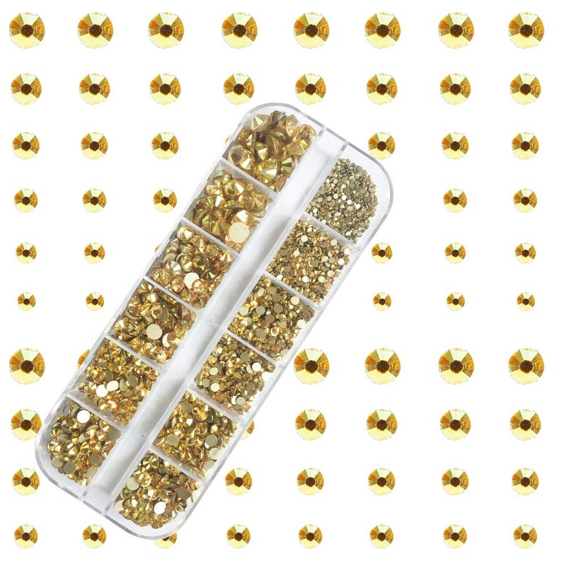 Dowarm 2650 Pieces Glue Fix Glass Flat Back Crystal Rhinestones Round Gems, 6 Sizes 1.5mm - 6.5mm, Non Hotfix Flatback Crystals Loose Gemstones for Crafts Nail Face Art Clothes (Metal Sunlight/Gold) - Image 3