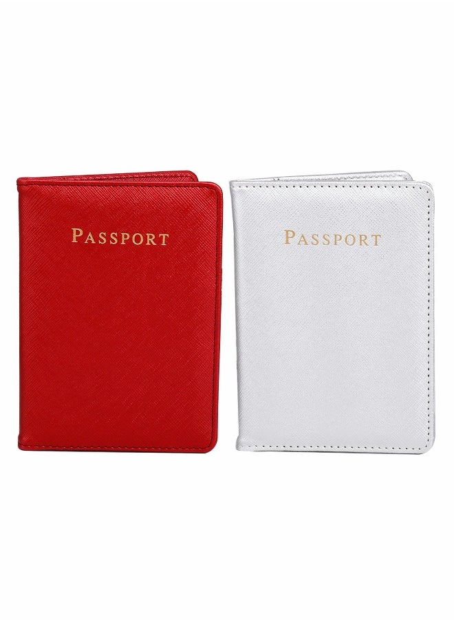 Generic 2Pack Bridal Passport Covers Holder Leather and Credit Card Combo Protector Case Travel Accessories for Women Men Red White  - Image 1