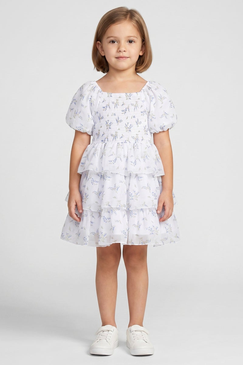 Limited Too Kids Girl Floral Print Casual Dress, White - Image 1