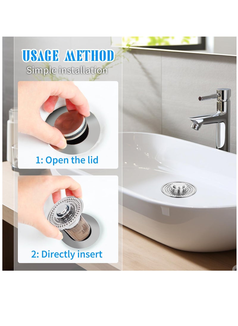 Excefore Bathroom Sink Stopper and Sink Drain Strainer 2 in 1 Catches Hair and Debris Suitable for 1.34~1.46'' Drainage Holes, Sink Drain Stopper Easy to Install Say Goodbye to Clogged Drain, Silver  - Image 3