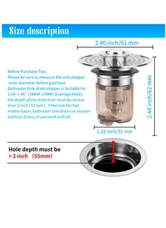 Excefore Bathroom Sink Stopper and Sink Drain Strainer 2 in 1 Catches Hair and Debris Suitable for 1.34~1.46'' Drainage Holes, Sink Drain Stopper Easy to Install Say Goodbye to Clogged Drain, Silver  - Image 2