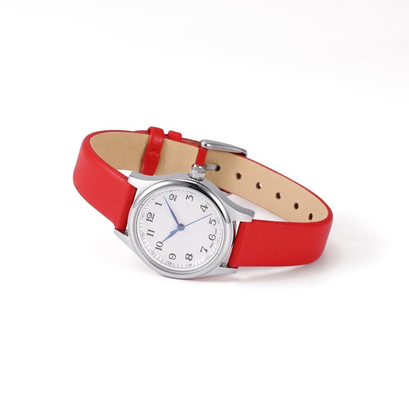 WOCCI 14mm Lug Width, Elegant Watch Band, Genuine Leather Replacement Strap with Gold Buckle (Red) - Image 2