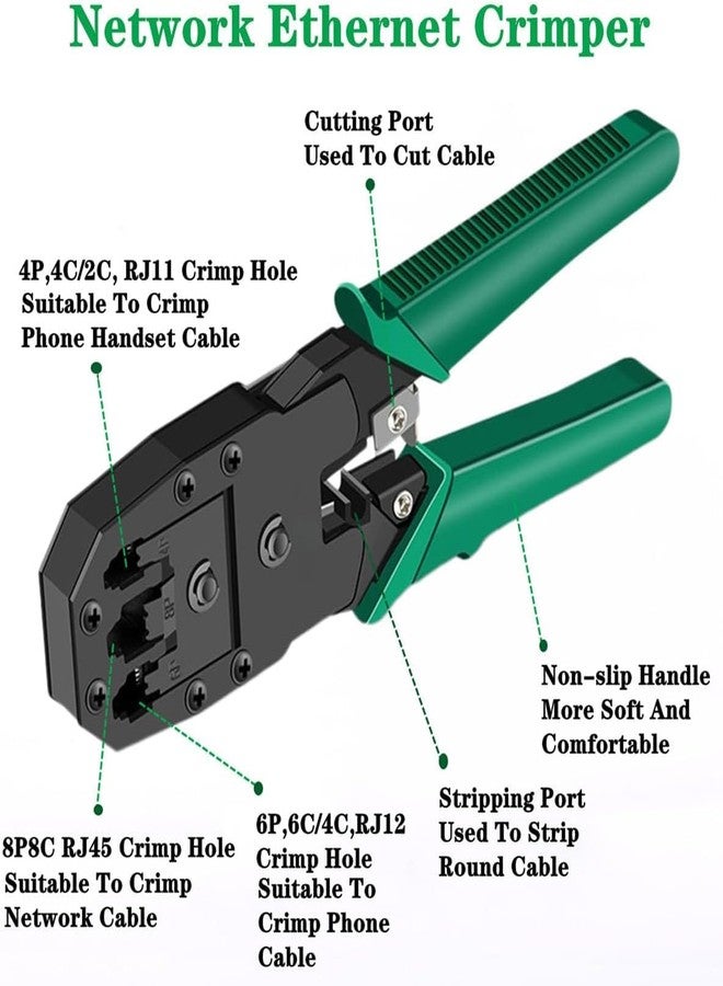 XIKKART RJ45 RJ11 RJ12 Crimping Tool, UTP Cat5e/Cat6 LAN Cable Cutter Stripper, Modular Plug Crimper for 4P4C 4P2C Ethernet Network Cable, Heavy Duty Crimping Pliers for Connectors & Telephone Wire - Image 2