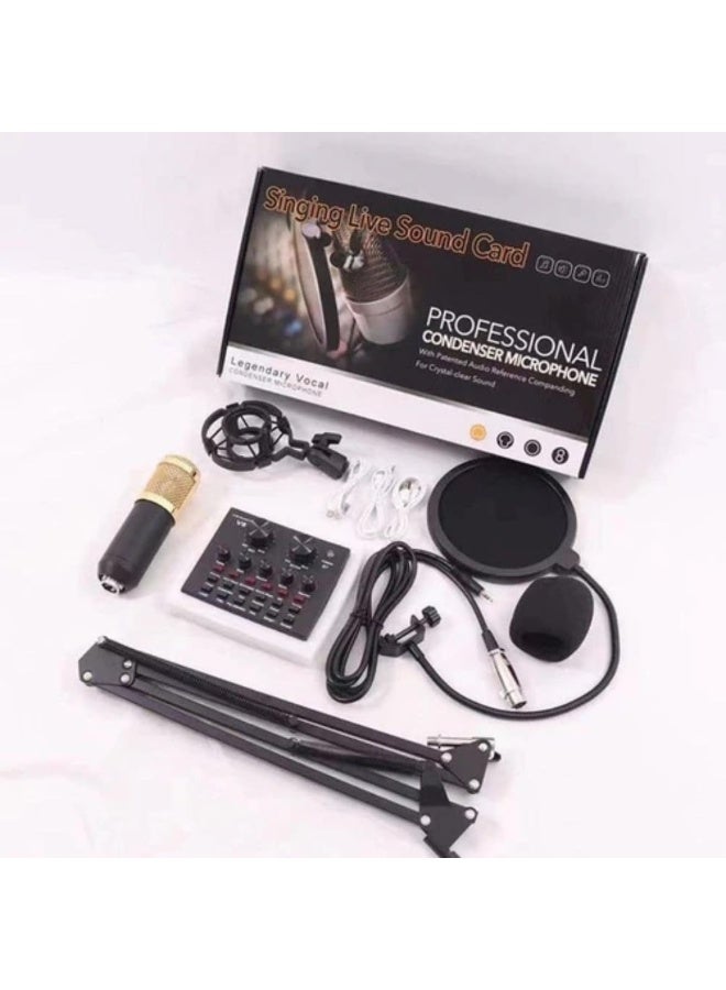 مجموعة ميكروفون مع بطاقة صوت V8 – مجموعة ميك للبث المباشر، البودكاست، التسجيل الاستوديوي، ذراع قابل للتعديل، فلتر مضاد للضوضاء، USB للتوصيل والتشغيل على الكمبيوتر، الهواتف الذكية، يوتيوب والألعاب - Image 5