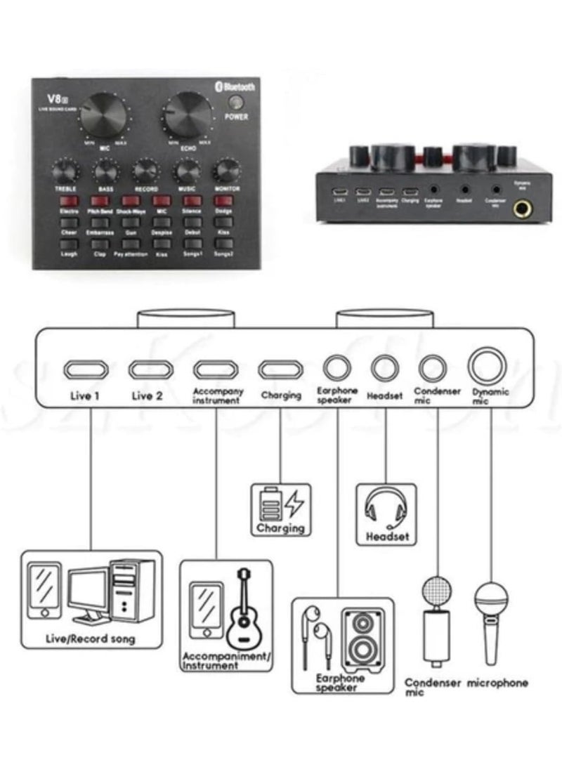 مجموعة ميكروفون مع بطاقة صوت V8 – مجموعة ميك للبث المباشر، البودكاست، التسجيل الاستوديوي، ذراع قابل للتعديل، فلتر مضاد للضوضاء، USB للتوصيل والتشغيل على الكمبيوتر، الهواتف الذكية، يوتيوب والألعاب - Image 4
