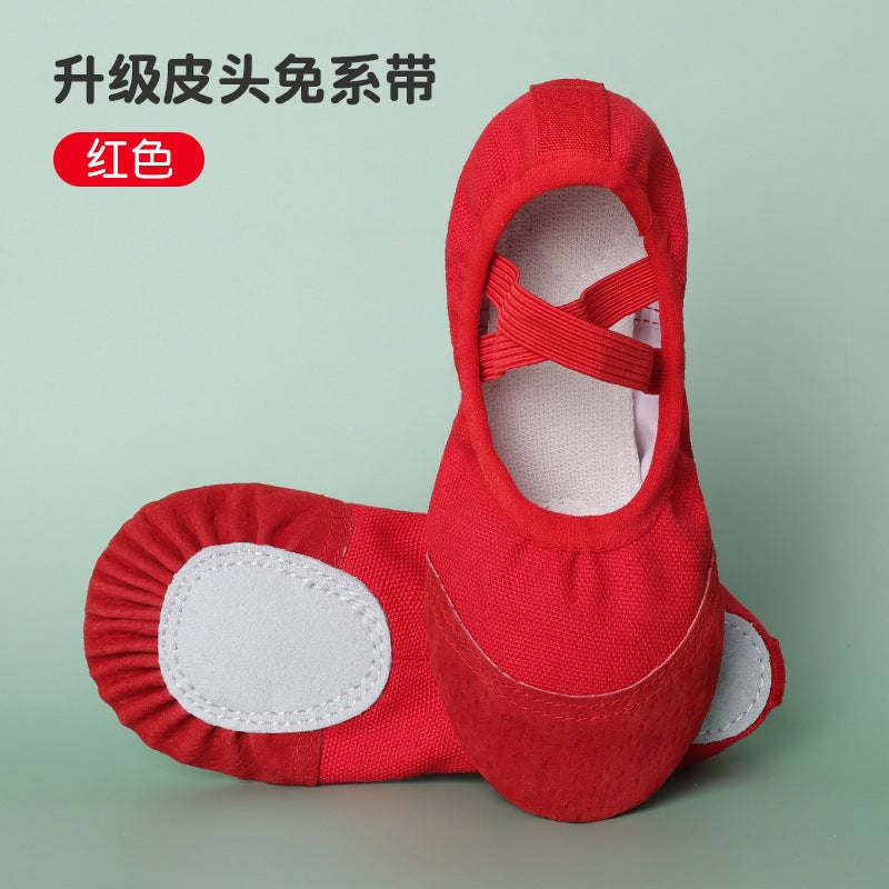 Generic Childrens Dancing Shoes No Straps Leather Toe Girls Dancing Shoes Practice Shoes Adult Childrens Girls Yoga Shoes Ballet ☆ ◇ ♡ Red-free leather head ☆ ◇ ♡ 
