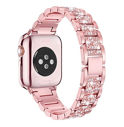 Mosonio Compatible with Apple Watch Band 44mm with Case Women, Jewelry Replacement Metal Wristband Strap with 2 Pack Bling PC Protective Cover for iWatch Series 6/5/4(Pink) - Image 2
