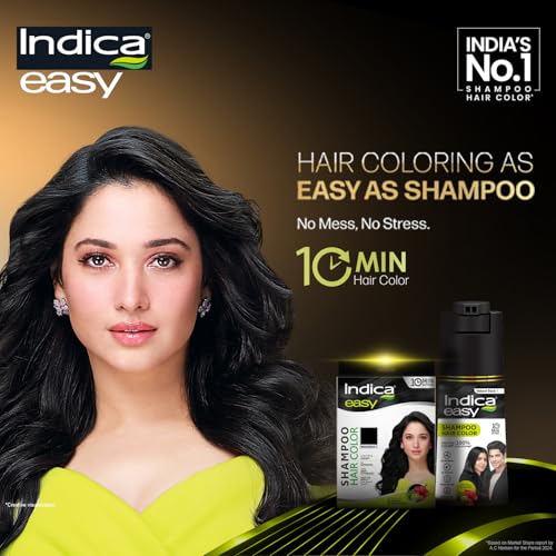 Indica Easy Do-It-Yourself 10 Minutes Hair Color Shampoo with 5 Herbal Extracts and 100% Ammonia Free, Long Lasting Formula, (12.5g + 12.5ml) - Natural Black Colour (Gloves Included) - Image 2