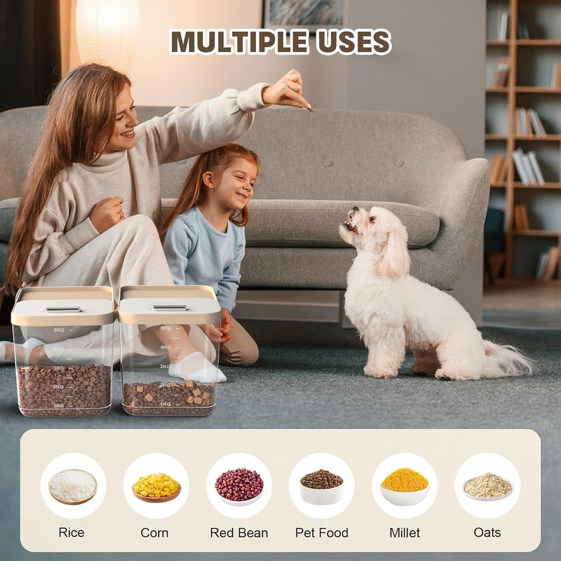 KASTWAVE 1Pack Dog Food Storage Container, Stackable Pet Food Storage Containers with Lids for Dog Cat, Leak-Proof, Holds 5kg Each Birds Feed/Food Container with Measuring Cups for Dog Cat Food, Snacks - Image 5