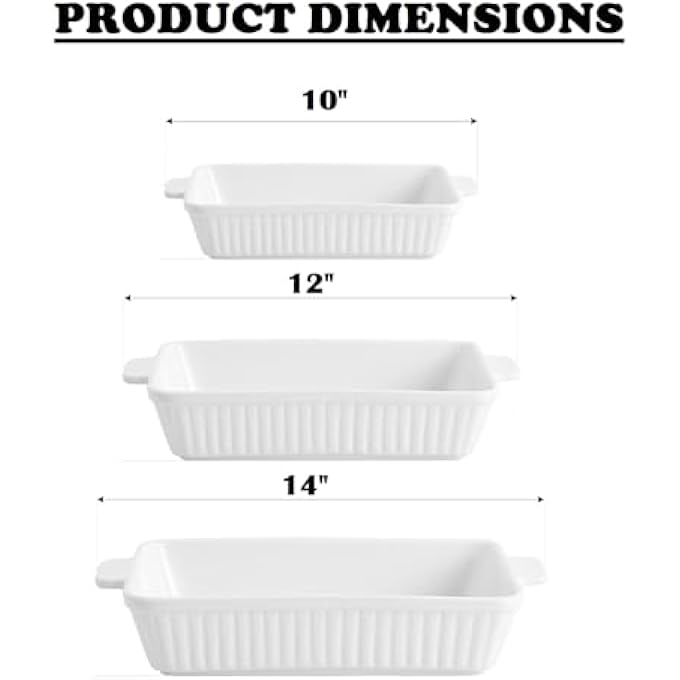 rayihni Ceramic Baking Dish Set Of 3 White For Oven Lasagne Pan Deep Casseroles - Image 3