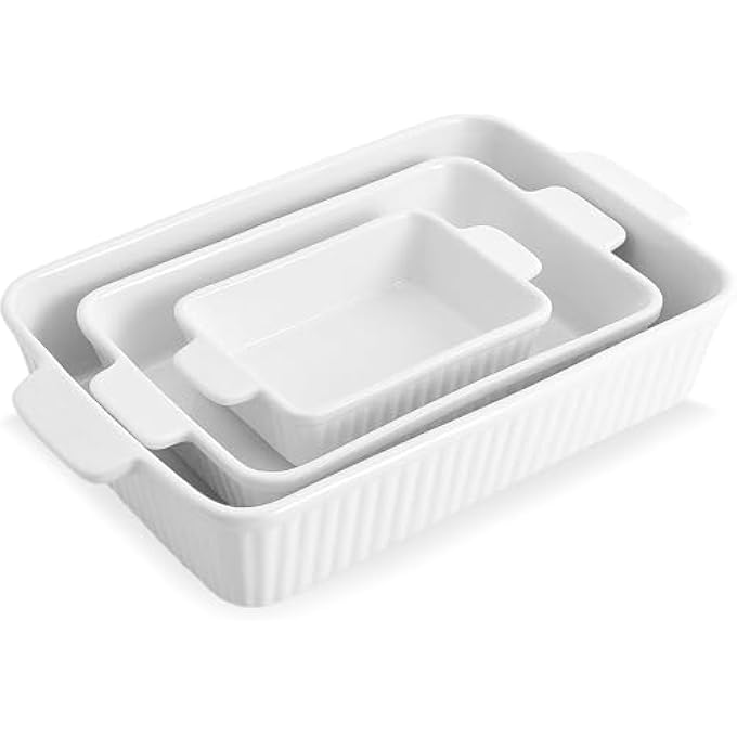 rayihni Ceramic Baking Dish Set Of 3 White For Oven Lasagne Pan Deep Casseroles - Image 1