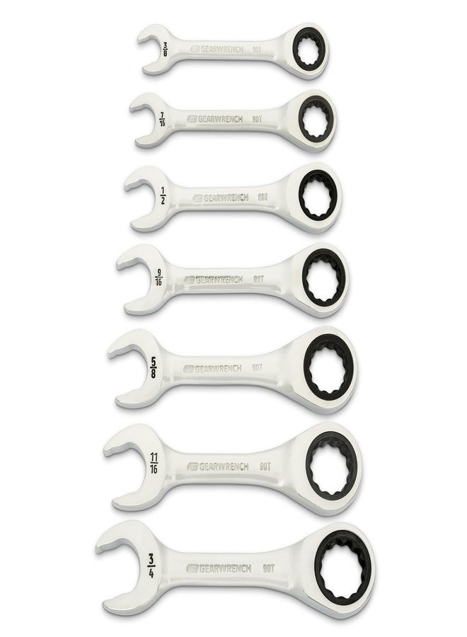 GEARWRENCH 7 Piece 90-Tooth 12 Point Stubby Combination Ratcheting Wrench, SAE | 86858 - Image 1
