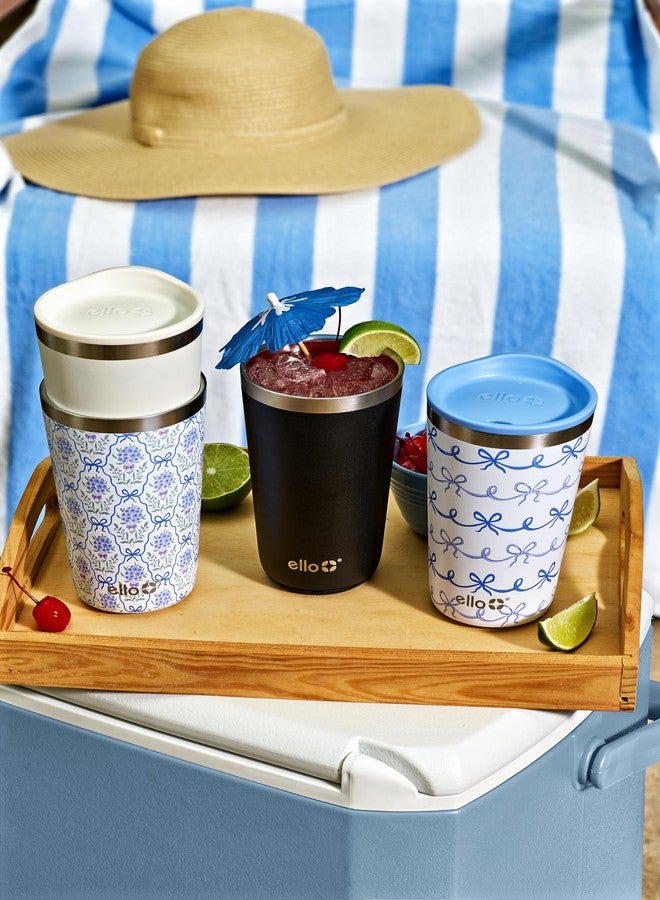 Ello 2 Pack 16oz Stainless Steel Stacking Cups with Easy Press Lids | Pint Size Reusable Tumblers for Parties, Home, Camping, Outdoor | Keeps Cold for 16 Hours, Dishwasher Safe | Bows & Flowers - Image 2