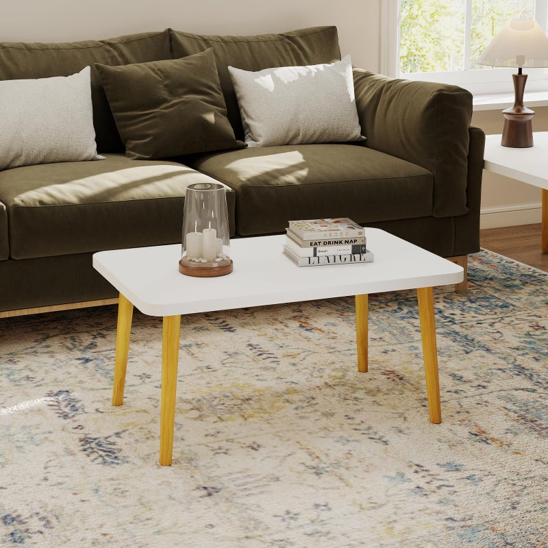 Funecy Coffee Table Low Table with Solid Wood Sturdy Legs, Floor Table Desk for Sitting on The Floor, Storage and Living Room Furniture (White-Square) - Image 3