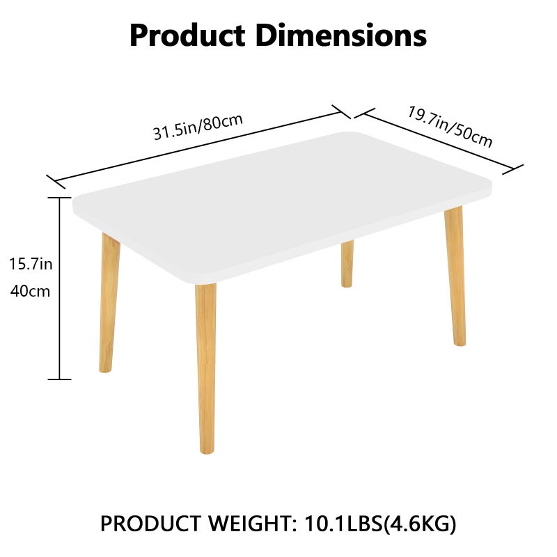 Funecy Coffee Table Low Table with Solid Wood Sturdy Legs, Floor Table Desk for Sitting on The Floor, Storage and Living Room Furniture (White-Square) - Image 2