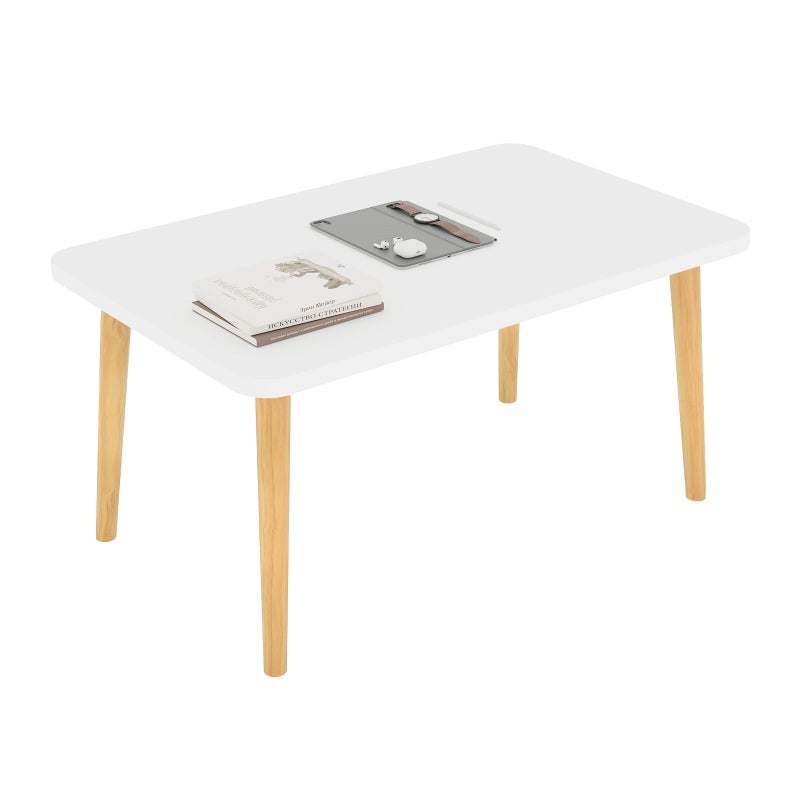 Funecy Coffee Table Low Table with Solid Wood Sturdy Legs, Floor Table Desk for Sitting on The Floor, Storage and Living Room Furniture (White-Square) - Image 1
