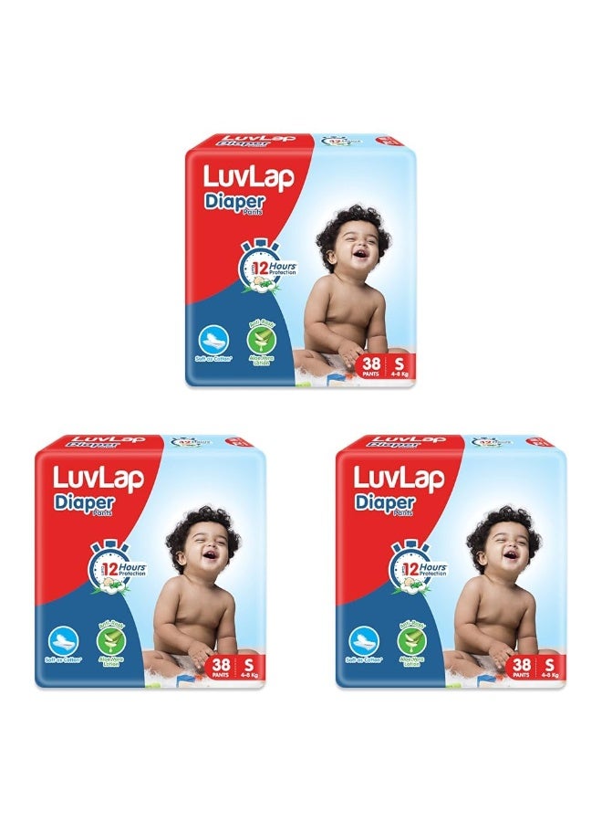 LuvLap Pant Style Baby Diapers, Small (S), 38 Count, For babies of Upto 4-8Kg with Aloe Vera Lotion for rash protection, with upto 12hr protection, Diapers (Pack of 3)