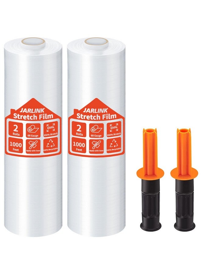 JARLINK 2 Pack Stretch Film 15 X 1000Ft Shrink Wrap For Pallet Wrap Industrial Strength Stretch Up To 650% Stretch With Handles Self Adhering Packaging Heavy Duty Film For Moving 68 Gauge Clear - Image 1