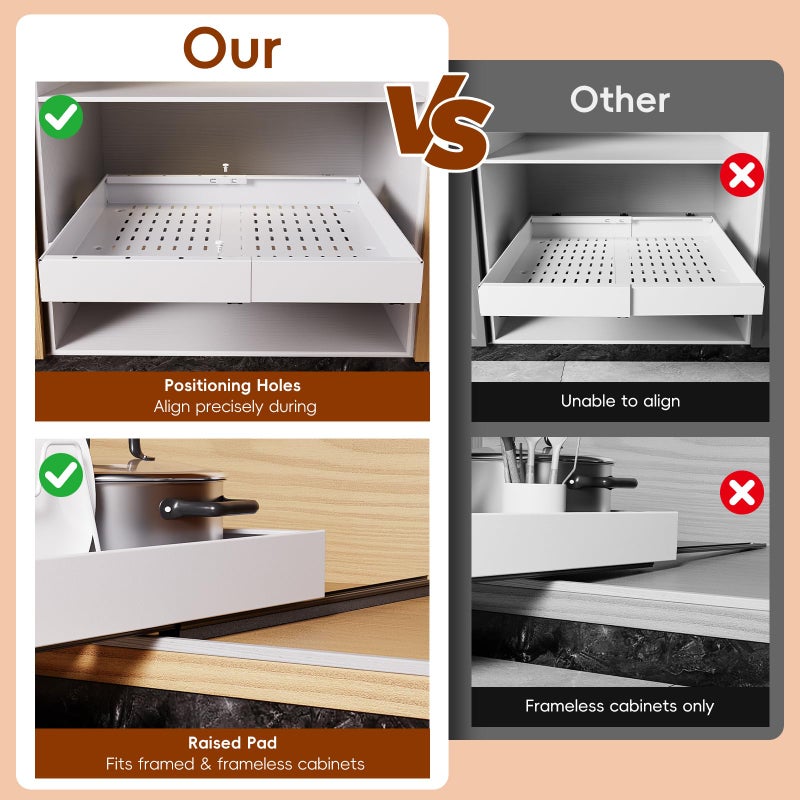 OneDream 2 Pack Pull Out Cabinet Organizer, 21" Deep Slide Out Drawers for Kitchen Cabinets, No Drill Adhesive Pull Out Drawers for Cabinets, Roll Out Shelves Adjustable Width 12.05"-20.4" - Image 2