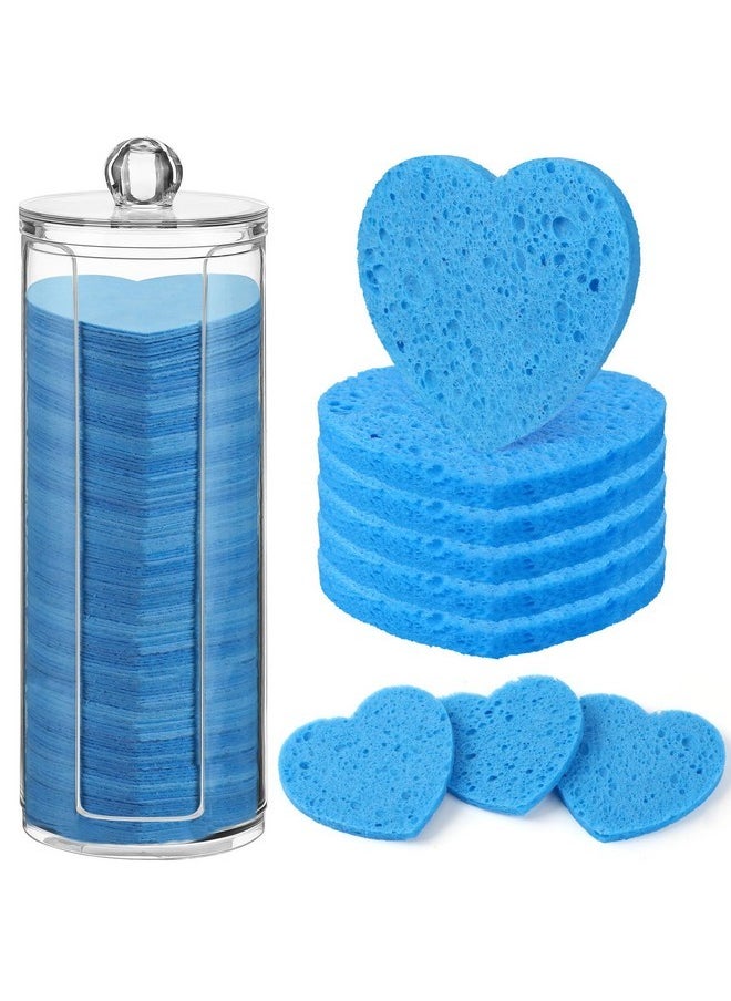 Sieral 120 Pcs Compressed Facial Sponges With Container Face Sponge Disposable Sponge Pads For Washing Face Cleansing Exfoliating Esthetician Makeup Removal(Dark Blue, Heart)  - Image 1