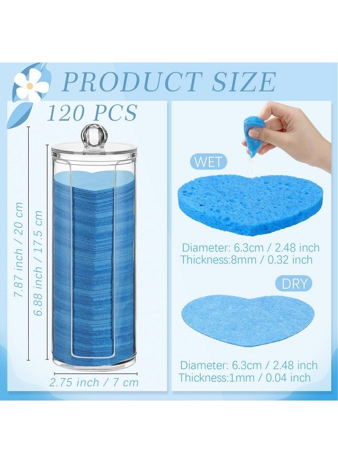 Sieral 120 Pcs Compressed Facial Sponges With Container Face Sponge Disposable Sponge Pads For Washing Face Cleansing Exfoliating Esthetician Makeup Removal(Dark Blue, Heart)  - Image 2