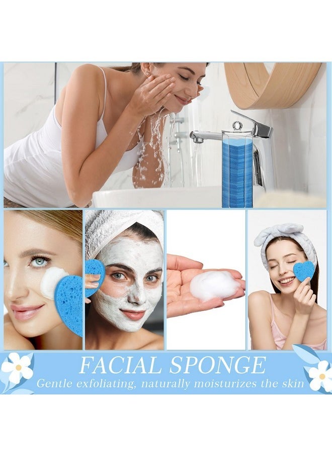 Sieral 120 Pcs Compressed Facial Sponges With Container Face Sponge Disposable Sponge Pads For Washing Face Cleansing Exfoliating Esthetician Makeup Removal(Dark Blue, Heart)  - Image 3