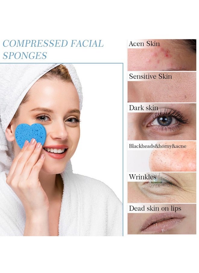 Sieral 120 Pcs Compressed Facial Sponges With Container Face Sponge Disposable Sponge Pads For Washing Face Cleansing Exfoliating Esthetician Makeup Removal(Dark Blue, Heart)  - Image 4