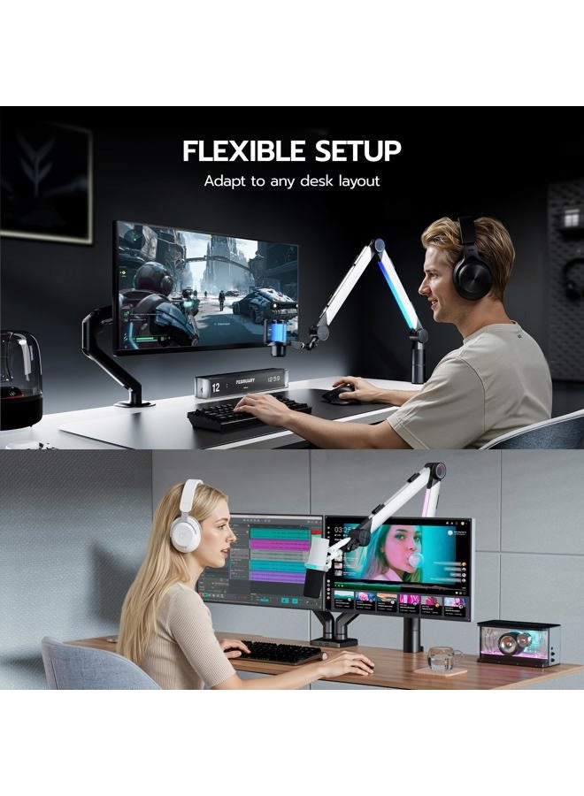 ARES WING Aluminum Microphone Boom Arm with RGB Light and Volume Control, Adjustable Mic Arm Desk Mount with 3/8” to 5/8” Screw Adapter, Suspension Scissor Mic Stand for Gaming Streaming Podcasting - Image 5