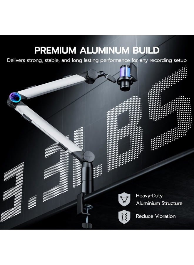 ARES WING Aluminum Microphone Boom Arm with RGB Light and Volume Control, Adjustable Mic Arm Desk Mount with 3/8” to 5/8” Screw Adapter, Suspension Scissor Mic Stand for Gaming Streaming Podcasting - Image 3