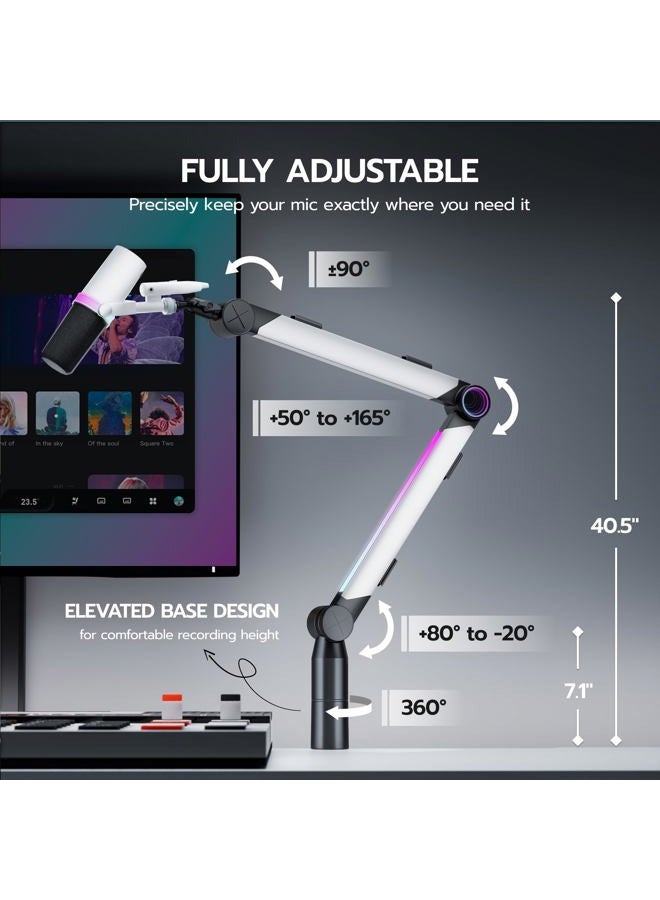 ARES WING Aluminum Microphone Boom Arm with RGB Light and Volume Control, Adjustable Mic Arm Desk Mount with 3/8” to 5/8” Screw Adapter, Suspension Scissor Mic Stand for Gaming Streaming Podcasting - Image 4