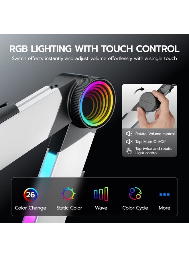 ARES WING Aluminum Microphone Boom Arm with RGB Light and Volume Control, Adjustable Mic Arm Desk Mount with 3/8” to 5/8” Screw Adapter, Suspension Scissor Mic Stand for Gaming Streaming Podcasting - Image 2