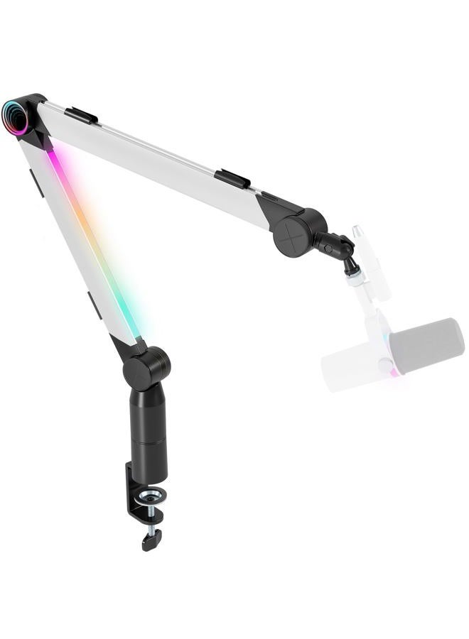 ARES WING Aluminum Microphone Boom Arm with RGB Light and Volume Control, Adjustable Mic Arm Desk Mount with 3/8” to 5/8” Screw Adapter, Suspension Scissor Mic Stand for Gaming Streaming Podcasting - Image 1