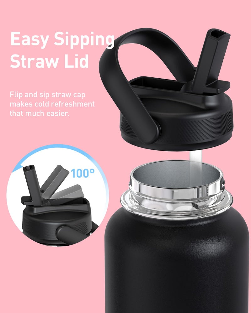 TOURIT 24 oz Insulated Water Bottle, Stainless Steel Water Bottles With Straw, Double Wall Vacuum Insulation for Cold and Hot Drinks, Leak Proof BPA Free Water Flask for Sports and Travel, Black - Image 3