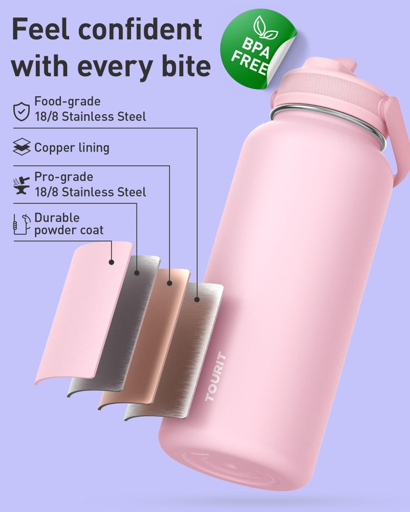 TOURIT 24 oz Insulated Water Bottle, Stainless Steel Water Bottles With Straw, Double Wall Vacuum Insulation for Cold and Hot Drinks, Leak Proof BPA Free Water Flask for Sports and Travel, Black - Image 2