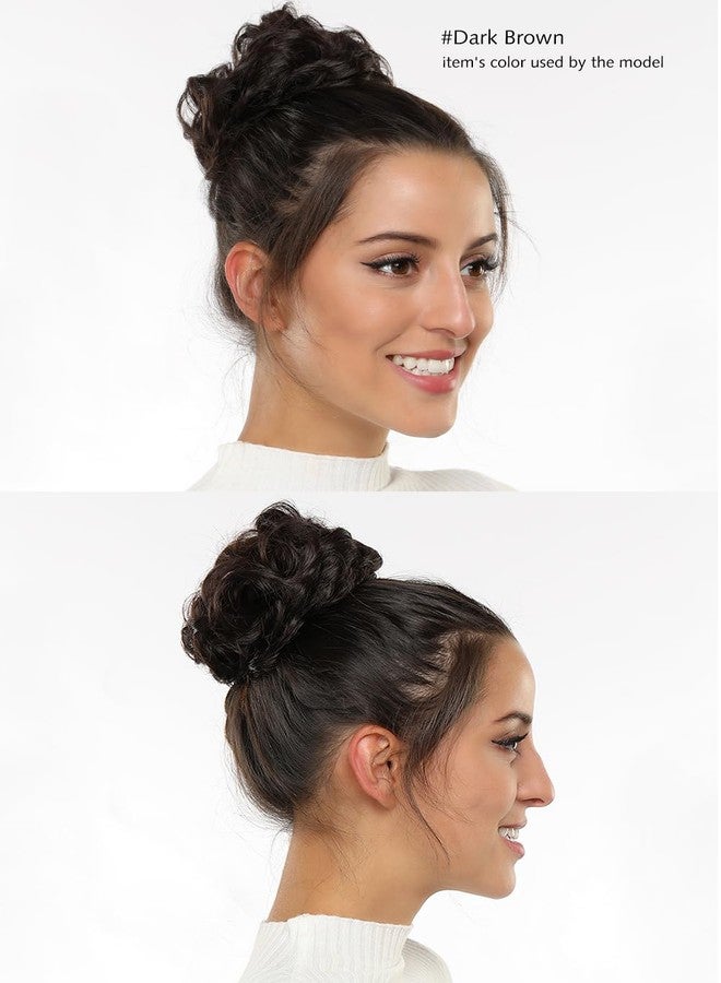 Rose bud Messy Bun Hair Pieces For Women Hair Bun Extension Updo Curly Messy Bun Scrunchie Darkest Brown Tend to Black - Image 3